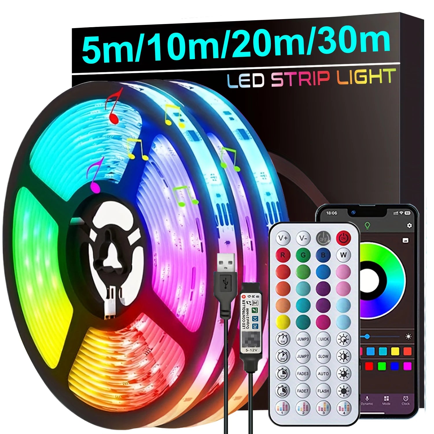 Led Strip Lights Music Sync Led Lights Room with APP Control, Flexible Ribbon Tape Lights for Home Party Decor TV Backlight